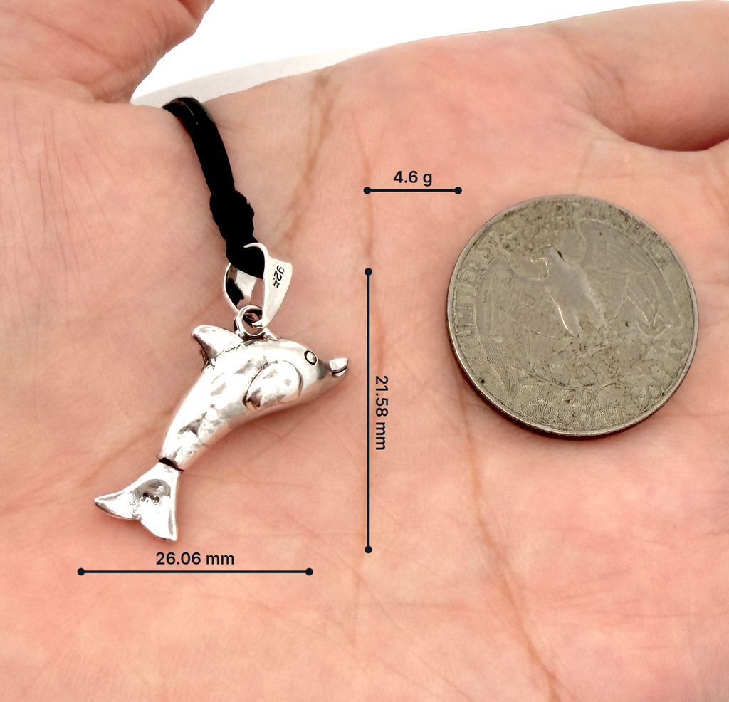 Handmade Cute Dolphin 92.5 Sterling Silver Necklace Pendant Jewelry