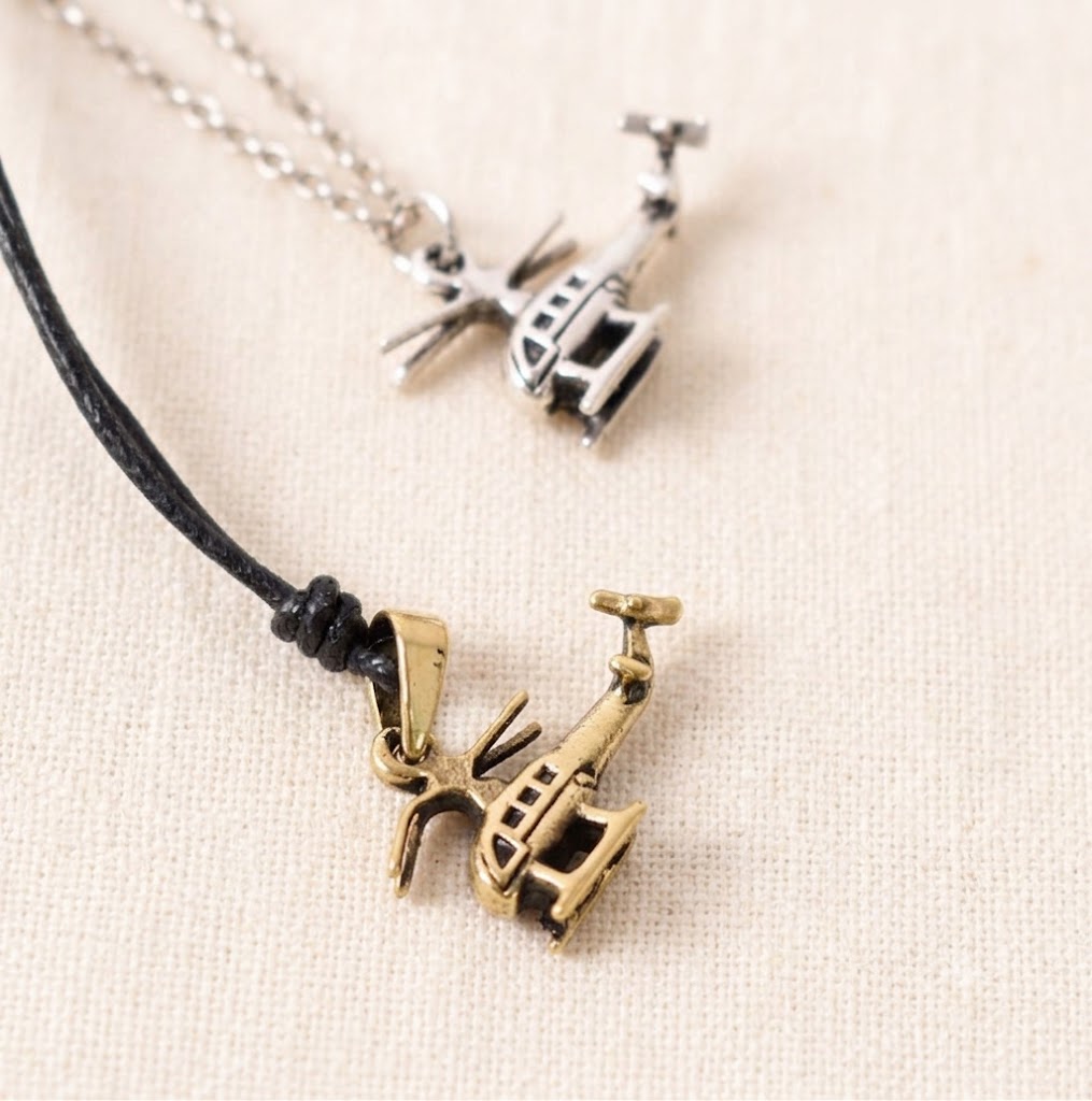 Mini Helicopter 92.5 Sterling Silver Gold Brass Charm Necklace Pendant Jewelry