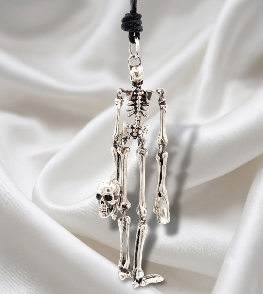 925 Sterling Moving Skeleton Dangling Pendant & Necklace Handmade Skull Jewelry
