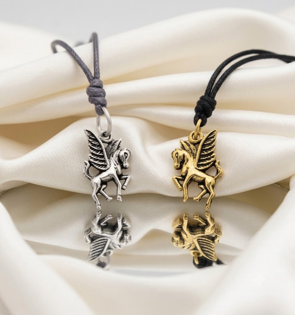 Cute Pegasus 92.5 Sterling Silver Gold Brass Charm Necklace Pendant Jewelry