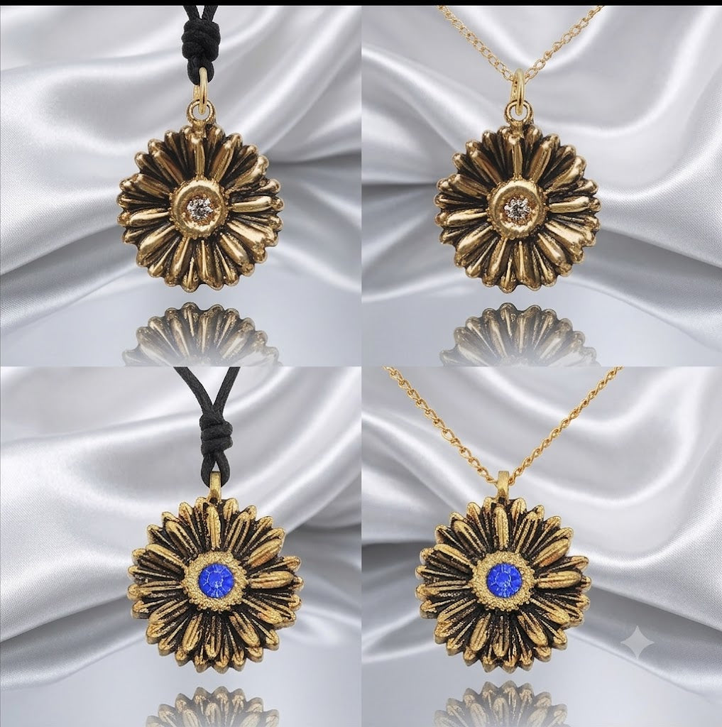 Daisy Flower 92.5 Sterling Silver Brass Charm Necklace Pendant Jewelry