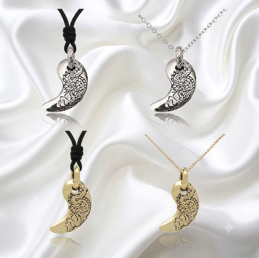 Vintage Dragon Magatama Japanese Yin‑Yang Pendant Necklace – 92.5 Sterling Silver & Gold Brass Jewelry
