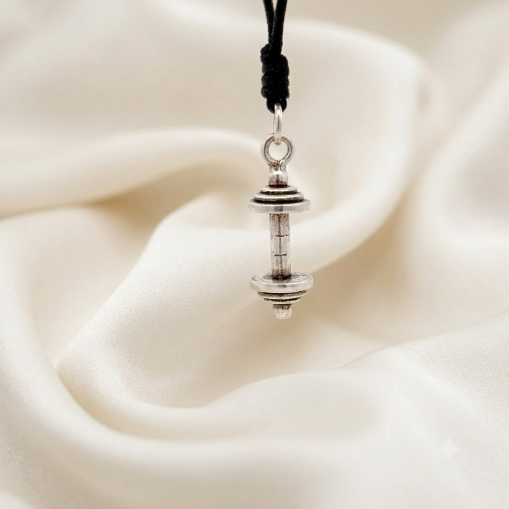 Mini Dumbbell Necklace Sterling Silver Brass Charm Necklace Pendant Jewelry