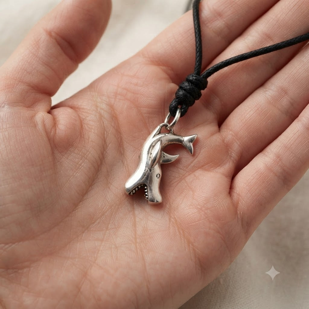 Scary Shark 92.5 Sterling Silver Pewter Charm Necklace Pendant Jewelry