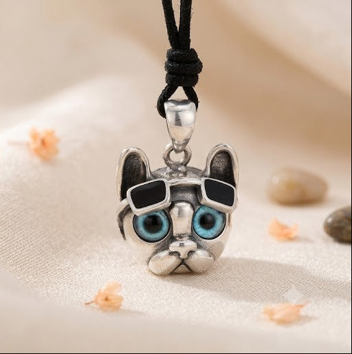 Retro Light Luxury Niche Glasses Puppy Pitbull 92.5 Sterling Silver Pendant Necklace