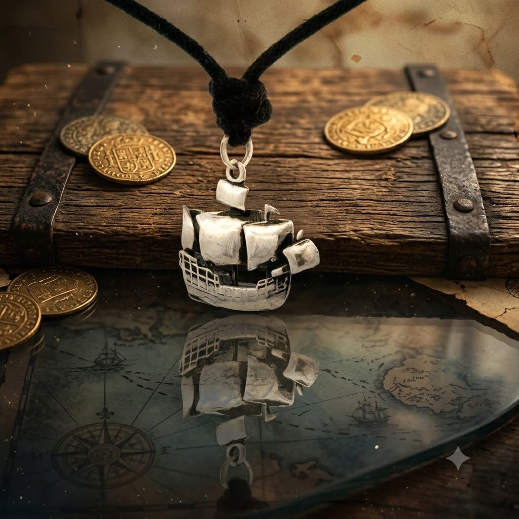 Galleon Pirate Ship Seafarer's Nautical Sailing 92.5 Sterling Silver Charm Necklace Pendant Jewelry