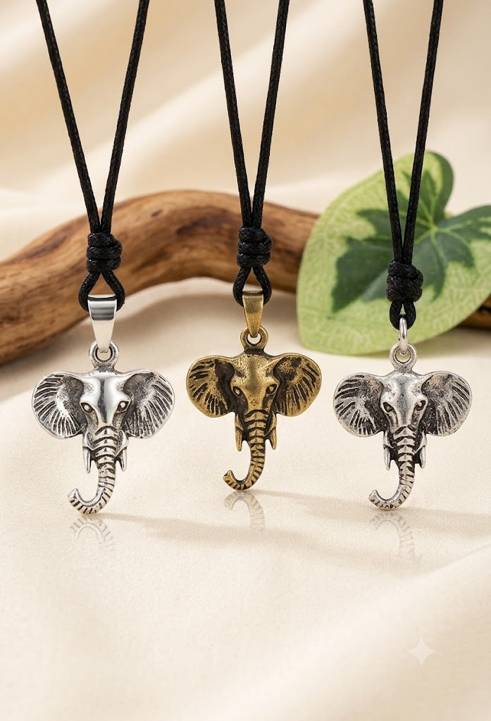 Elephant Face 92.5 Sterling Silver Pewter Gold Brass Charm Necklace Pendant Jewelry
