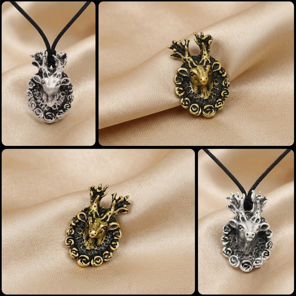 Deer With Round Rose Frame 92.5 Sterling Silver Pewter Brass Charm Necklace Pendant Jewelry
