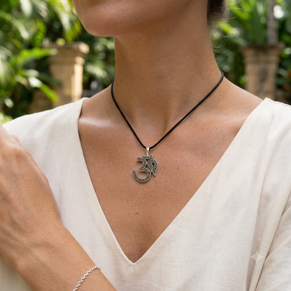Ohm Aum Om Handcrafted Silver Pewter Brass Charm Necklace Pendant Jewelry