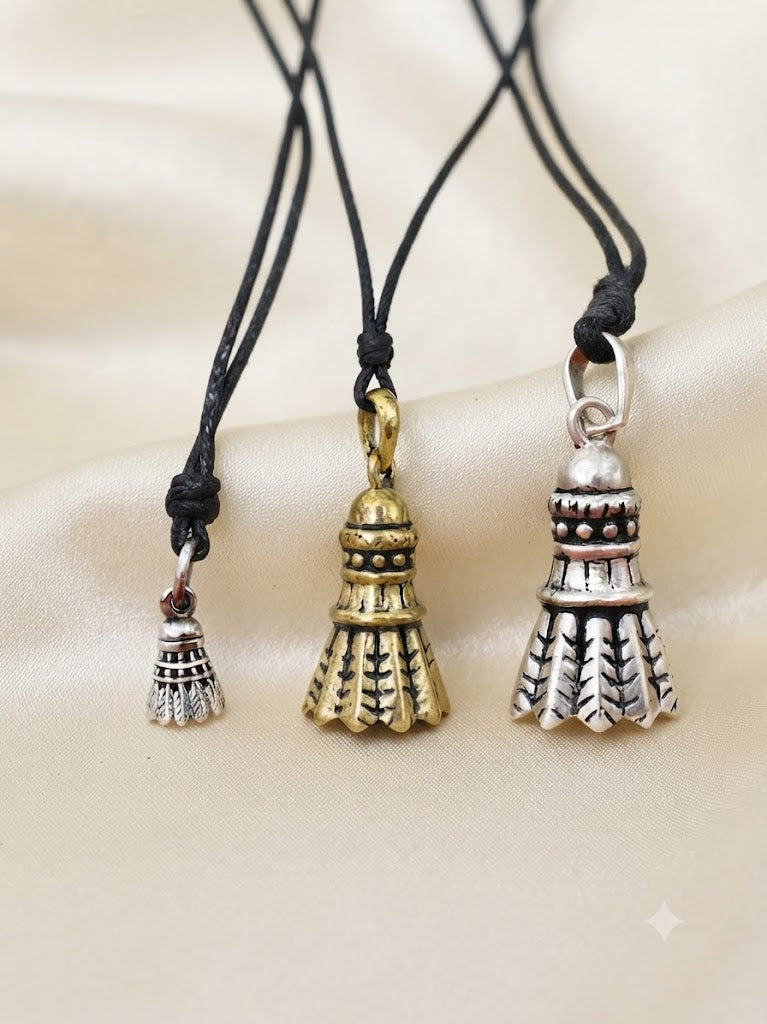 Shuttlecock 92.5 Sterling Silver Gold Brass Charm Necklace Pendant Jewelry