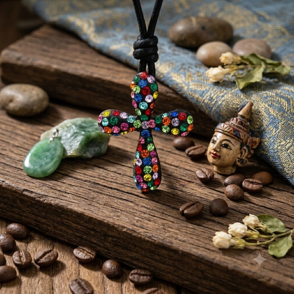 Cross multi color 92.5 Sterling Silver Necklace Pendant Jewelry.