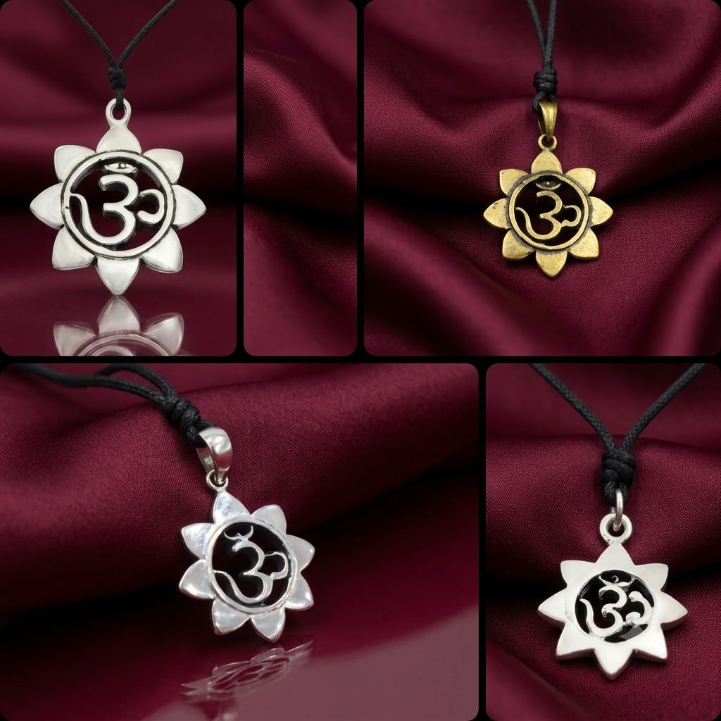 Sunflower Hindu Ohm 92.5 Sterling Silver Pewter Gold Brass Necklace Pendant Jewelry