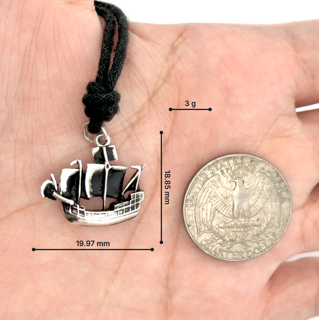Galleon Pirate Ship Seafarer's Nautical Sailing 92.5 Sterling Silver Charm Necklace Pendant Jewelry