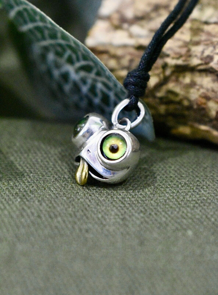 Lucky Gift Cute Cartoon Frog Green Eyes Pendant 92.5 Sterling Silver Pendant Necklace