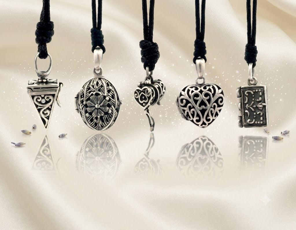 Handcrafted Lockets Ornate Heart Oval, triangle Design, Openable Keepsake 92.5 Sterling Silver Necklace Pendant Jewelry