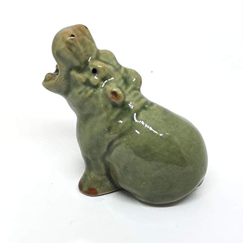 Ceramic Hippo Figurine Sitting Hand Painted Porcelain Terrarium Garden Decor Collectibles