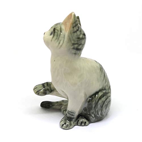 Collectible Ceramic Tabby Cat Figurine Gray Collectible Dollhouse Miniatures Gift for Cat Lovers