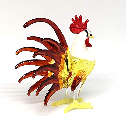 Glass Rooster Chicken Figurine Brown Country Kitchen Decor Miniature Hand Blown Art