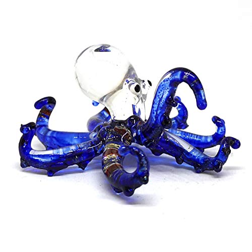ZOOCRAFT Glass Sea Octopus Figurine Miniature Hand Blown Blue Coastal Style Home Decor Gift Collectible