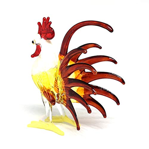 Glass Rooster Chicken Figurine Brown Country Kitchen Decor Miniature Hand Blown Art