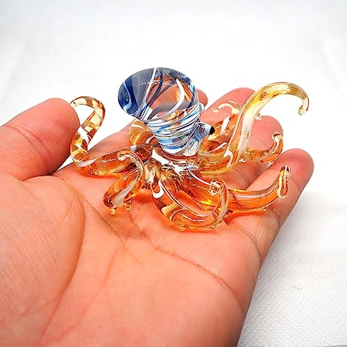 Sea Octopus Glass Figurine Ornament Decor Gift Miniature Hand Blown Brown Coastal Style Home Collectible