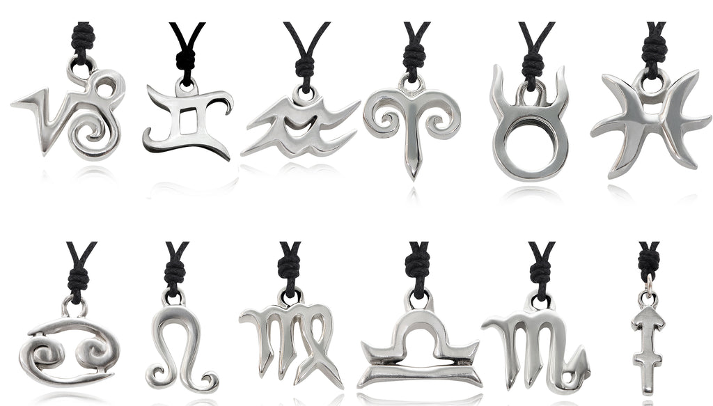 Astrology Necklace 92.5 Sterling Silver Pewter Zodiac Horoscope Symbol Pendant Jewelry