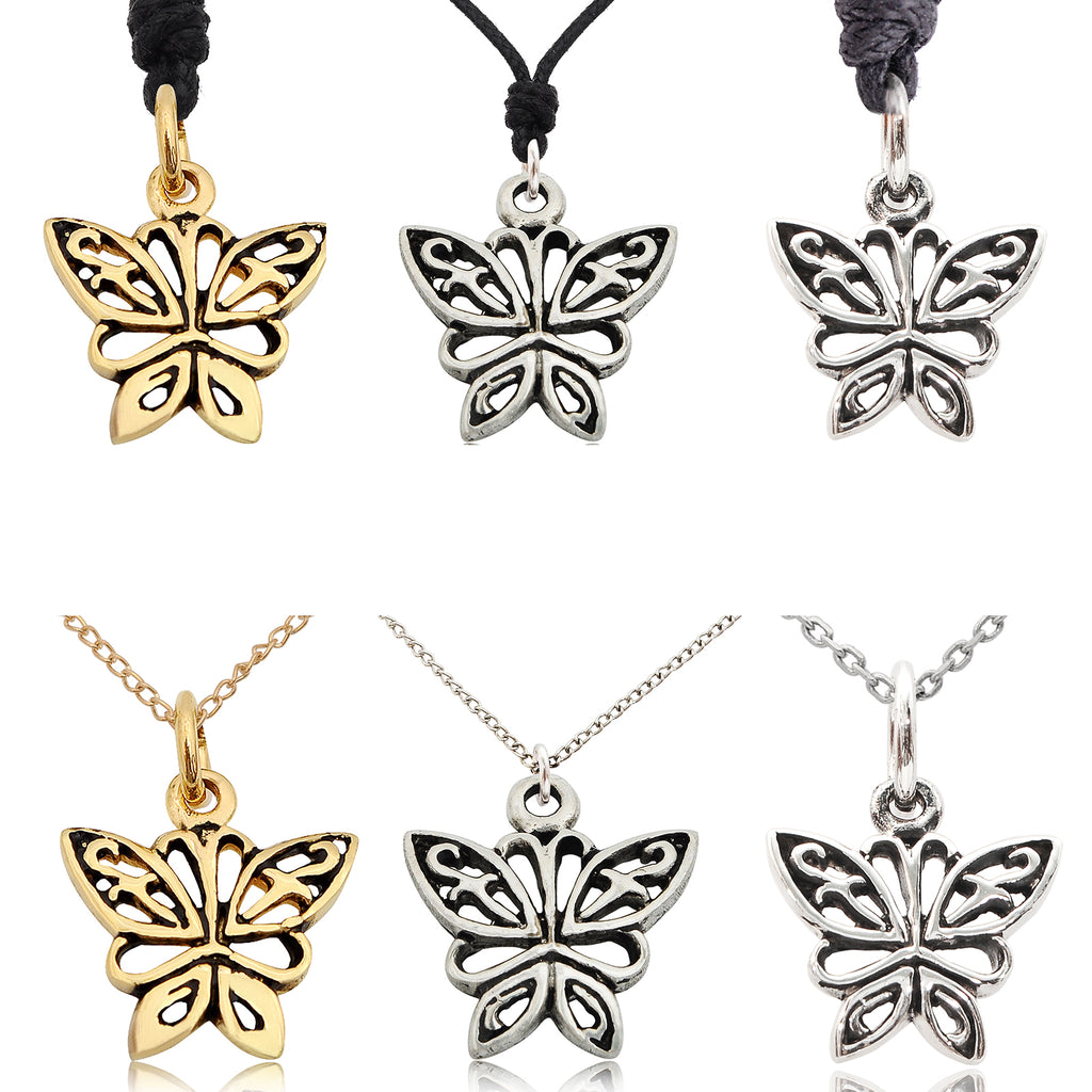 Elegant Butterfly Sterling Silver Pewter Gold Brass Charm Necklace Pendant Jewelry