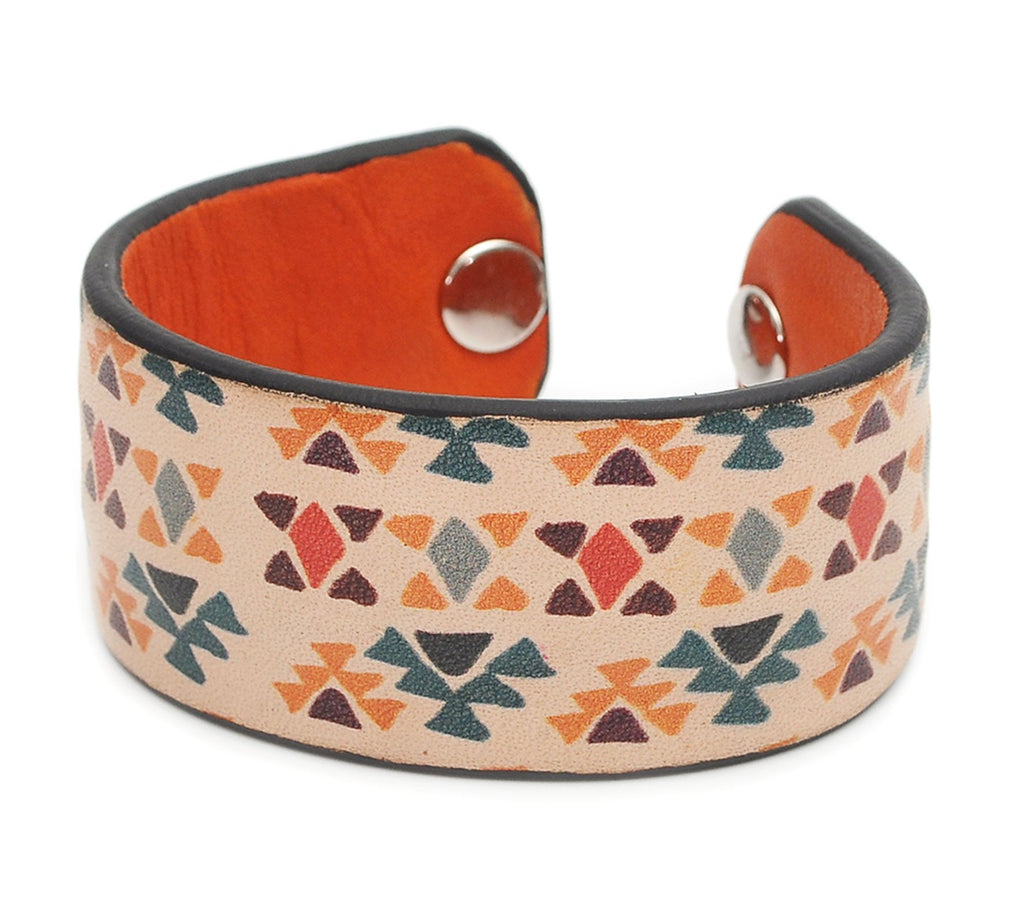 Abstract Ethnic Pattern Print Handmade Leather Bracelet Jewelry HLB_01