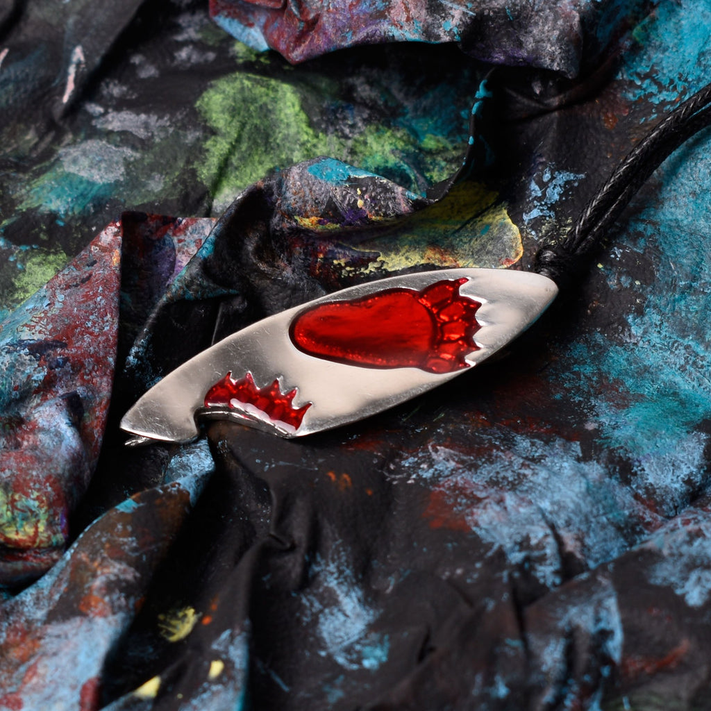 Footprint Surfboard Shark Bite Silver Pewter Charm Necklace Pendant Jewelry