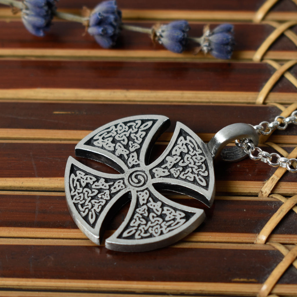 Vintage Celtic Germanic Cross Shield Silver Pewter Necklace Pendant Jewelry