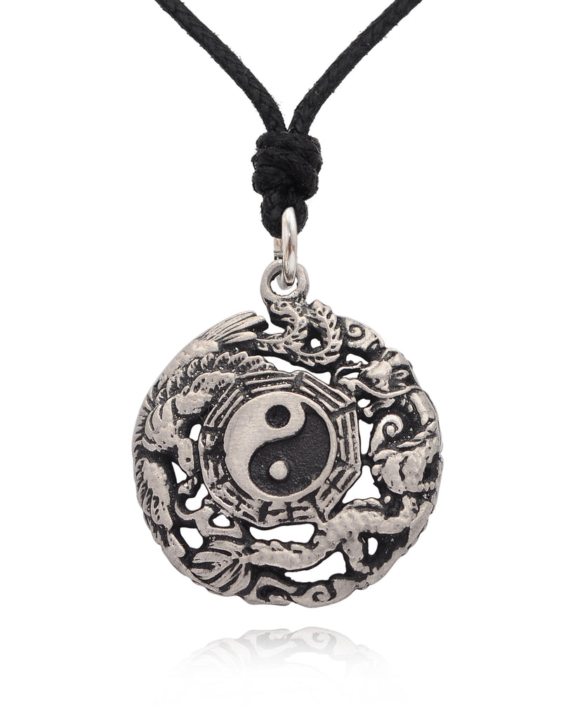 Phoenix Dragon Yin Yang 92.5 Sterling Silver Golden Brass Pewter Necklace Pendant