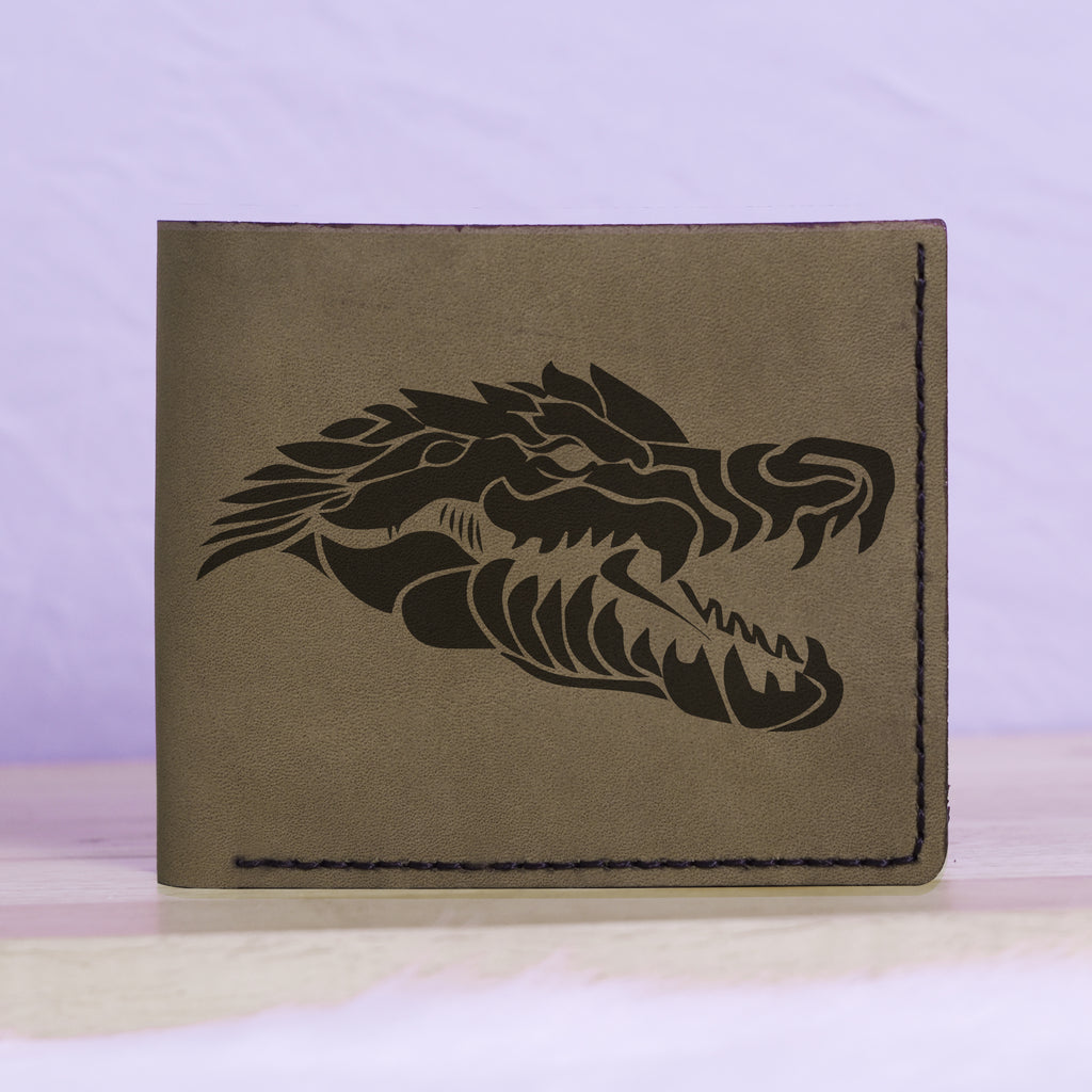 Men's Sharp Abstract Handmade Genuine Leather Blocking Bifold Wallet MHLT_01_GRN