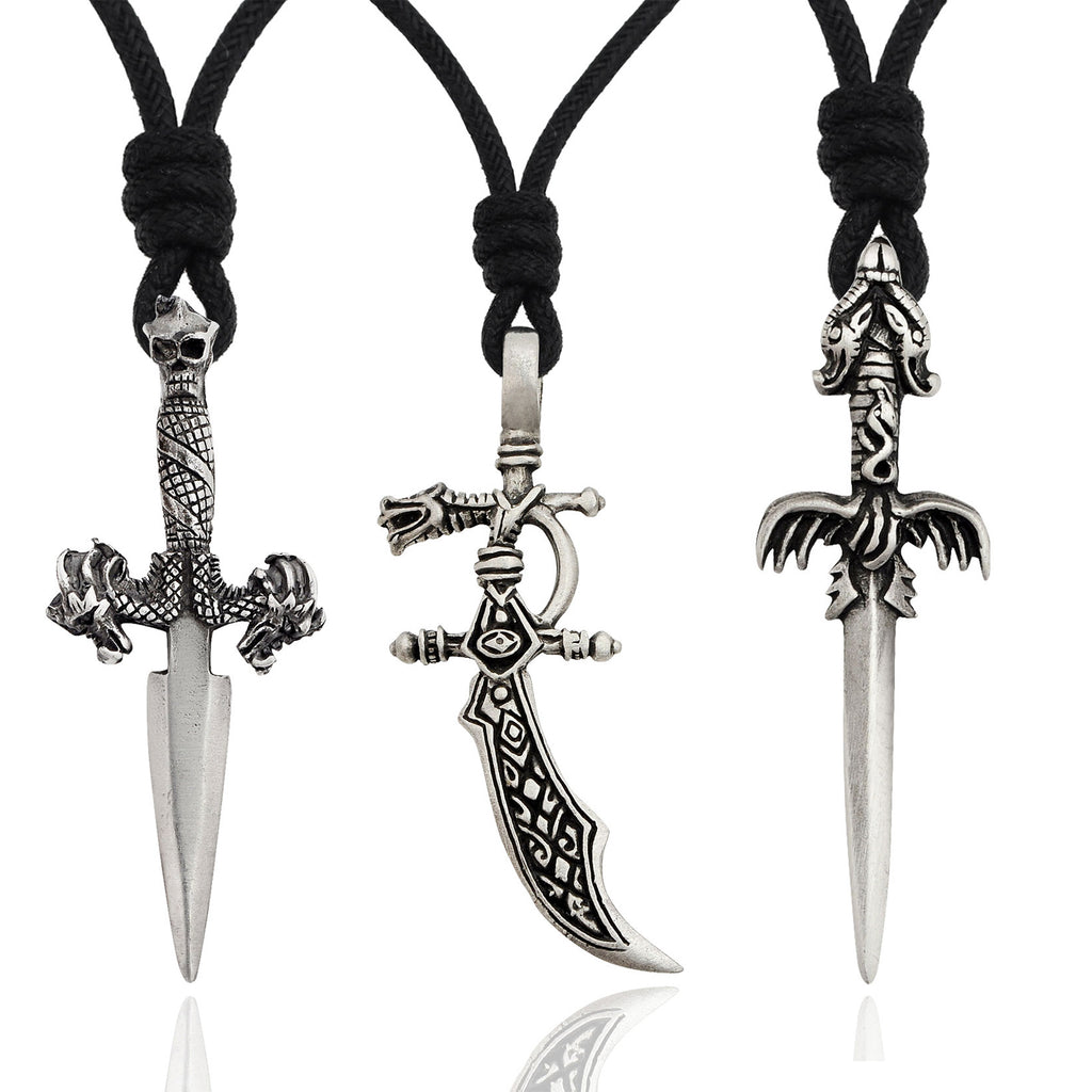Dragon Sword Silver Pewter Charm Necklace Pendant Jewelry
