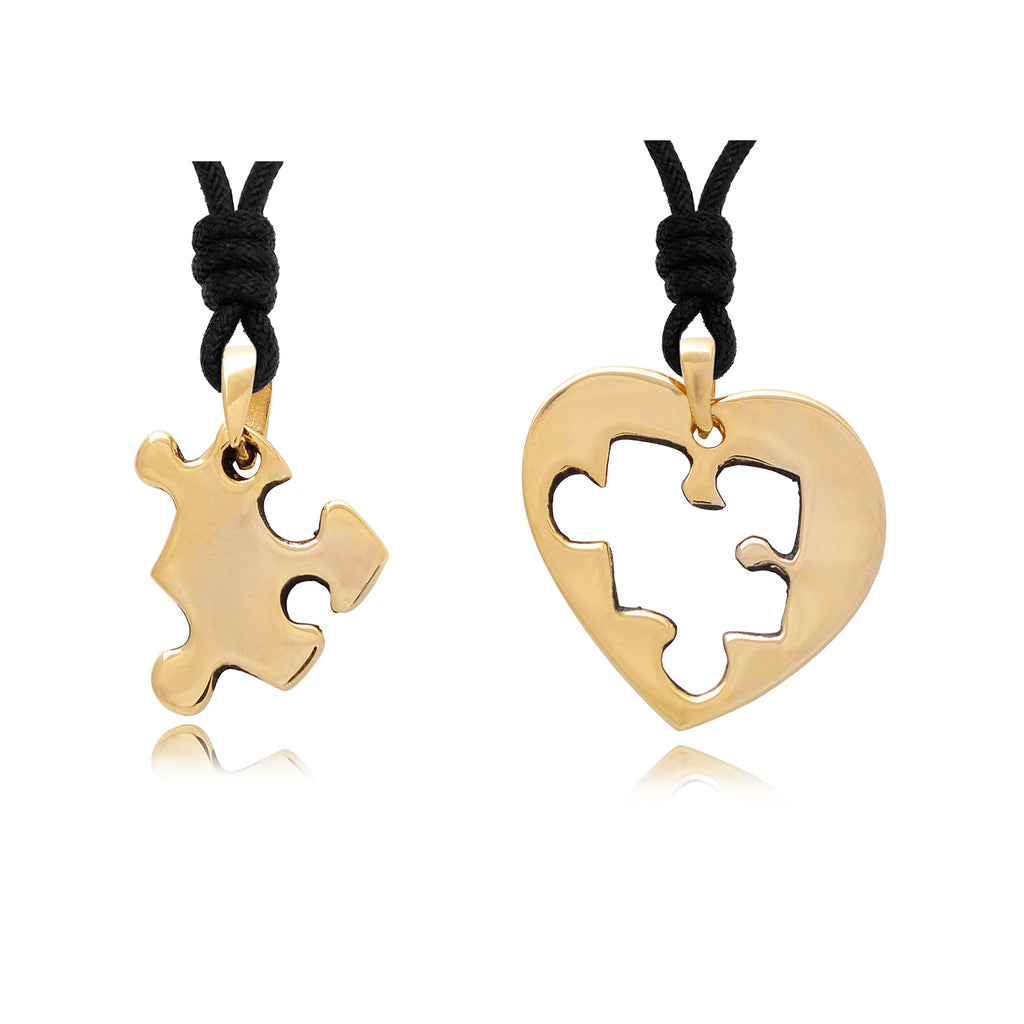 Bestfiend Puzzle Heart Silver Pewter Gold Brass Charm Necklace Pendant Jewelry
