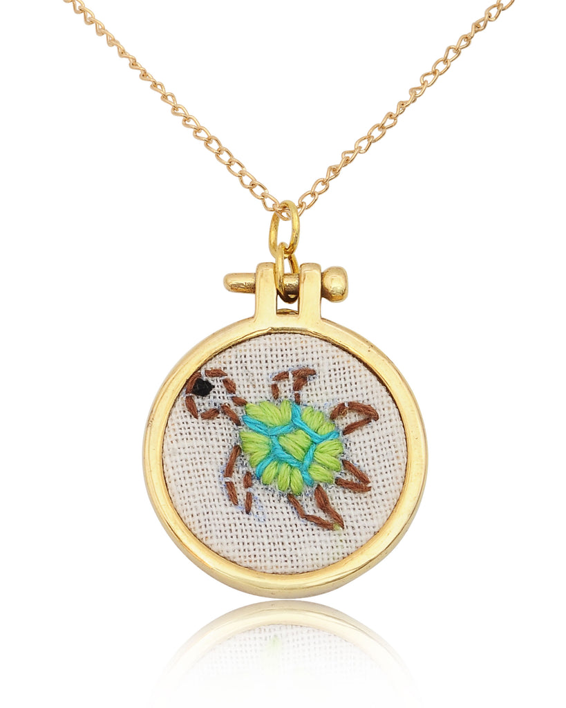 Embroidered Necklace Hand Stitched Statement Jewelry Floral Animal Fruit Pendant