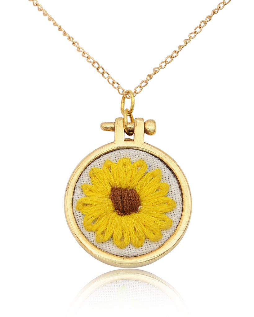 Embroidered Necklace Hand Stitched Statement Jewelry Floral Animal Fruit Pendant