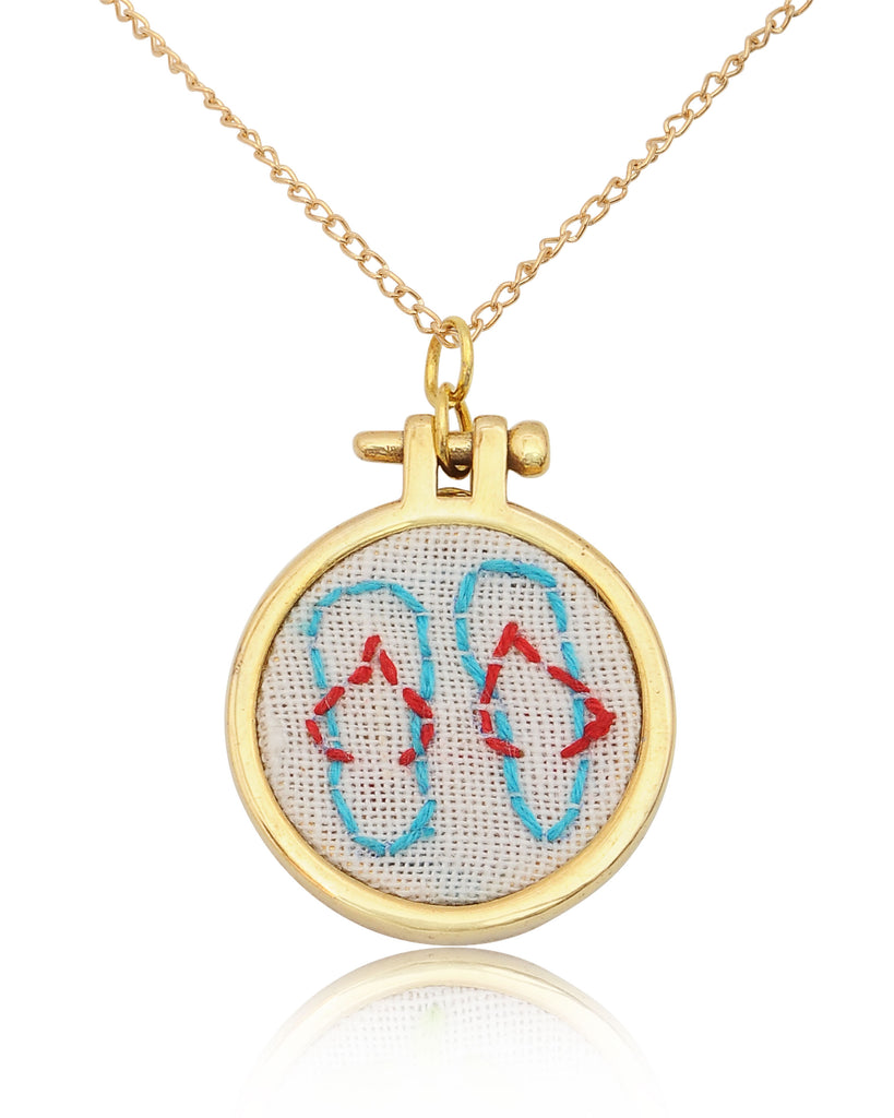 Embroidered Necklace Hand Stitched Statement Jewelry Floral Animal Fruit Pendant