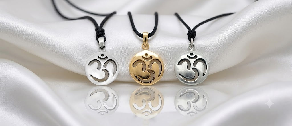 Large & Small Hindu Om Ohm 92.5 Sterling Silver Pewter Necklace Pendant Jewelry