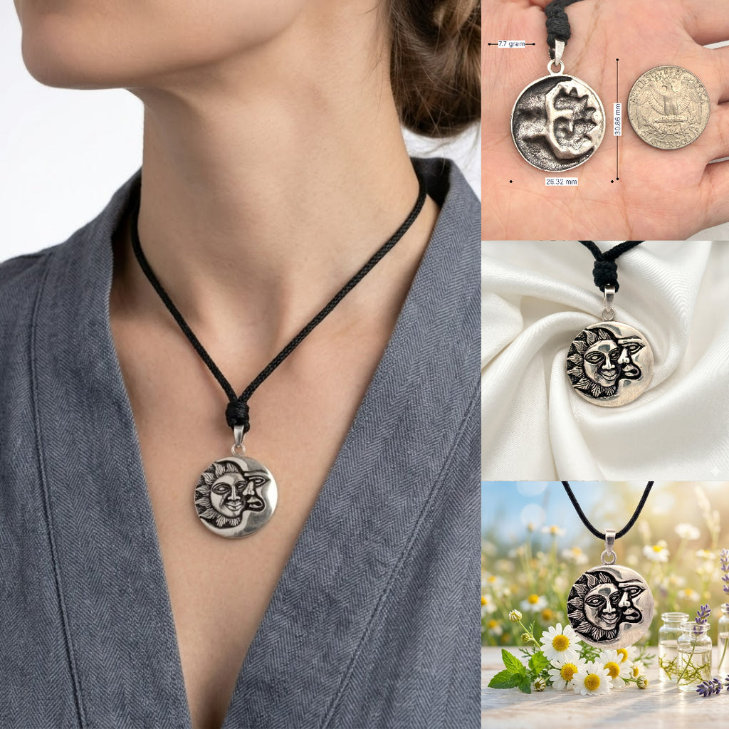 Sun Moon Ying Yang 92.5 Sterling Silver Pewter Brass Charm Necklace Pendant Jewelry