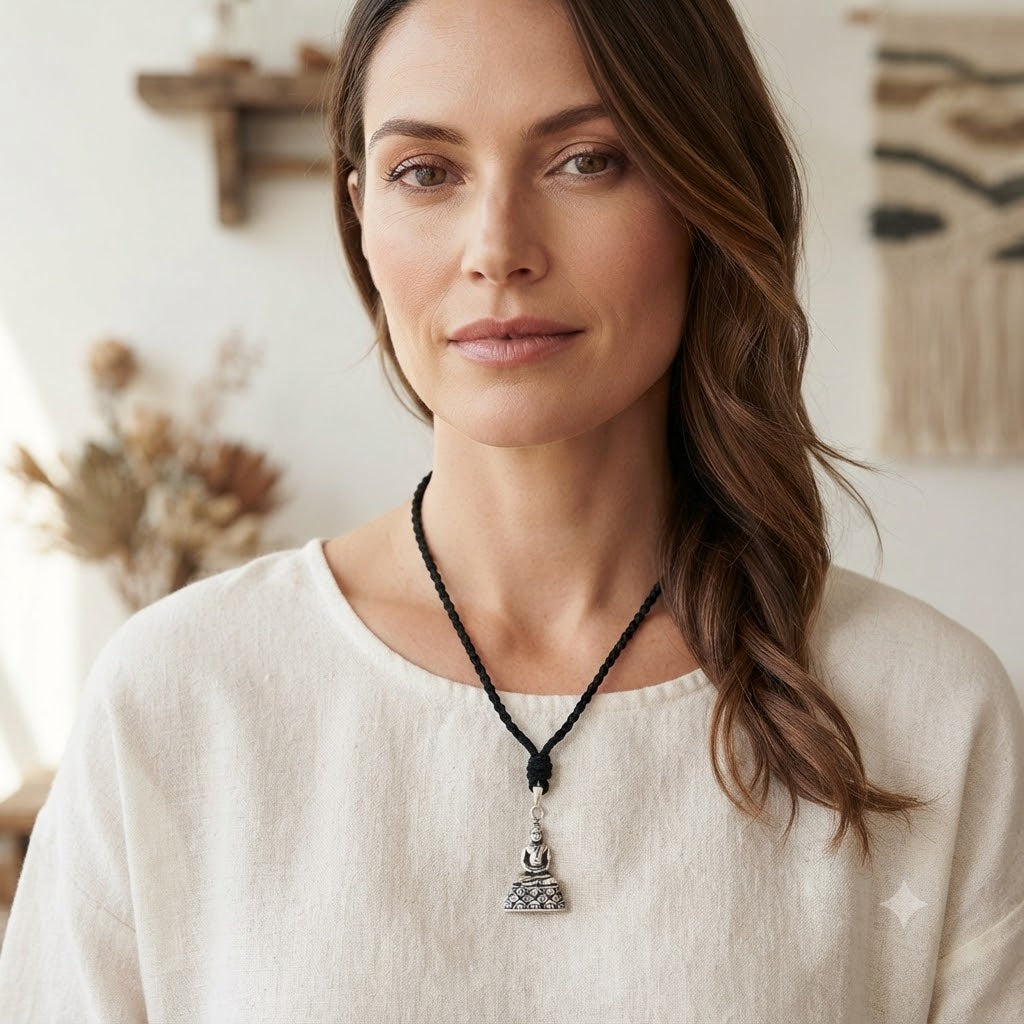 Buddha Meditation 92.5 Sterling Silver Gold Brass Necklace Pendant Jewelry
