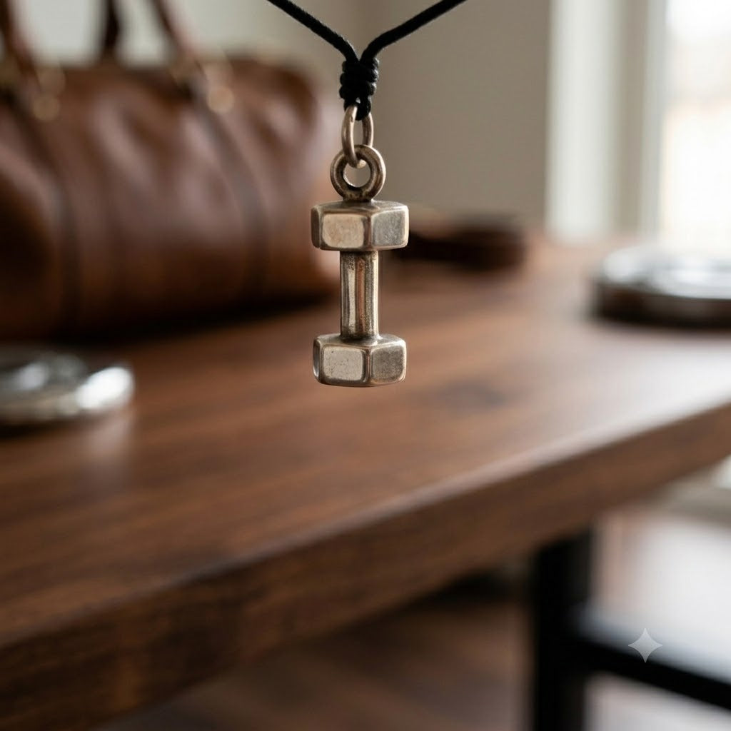 Mini Dumbbell Necklace Sterling Silver Brass Charm Necklace Pendant Jewelry
