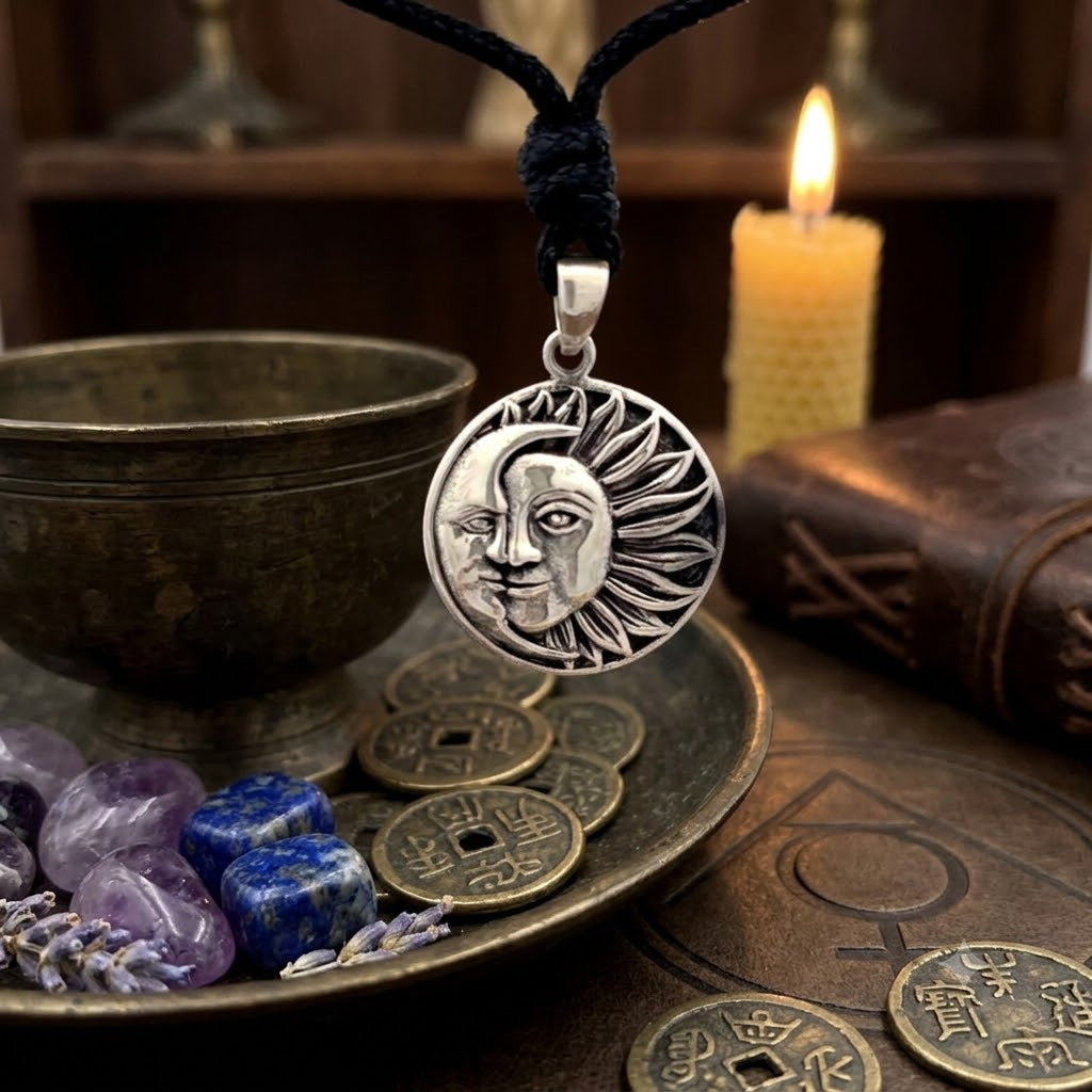 Sun Moon Ying Yang 92.5 Sterling Silver Pewter Brass Charm Necklace Pendant Jewelry