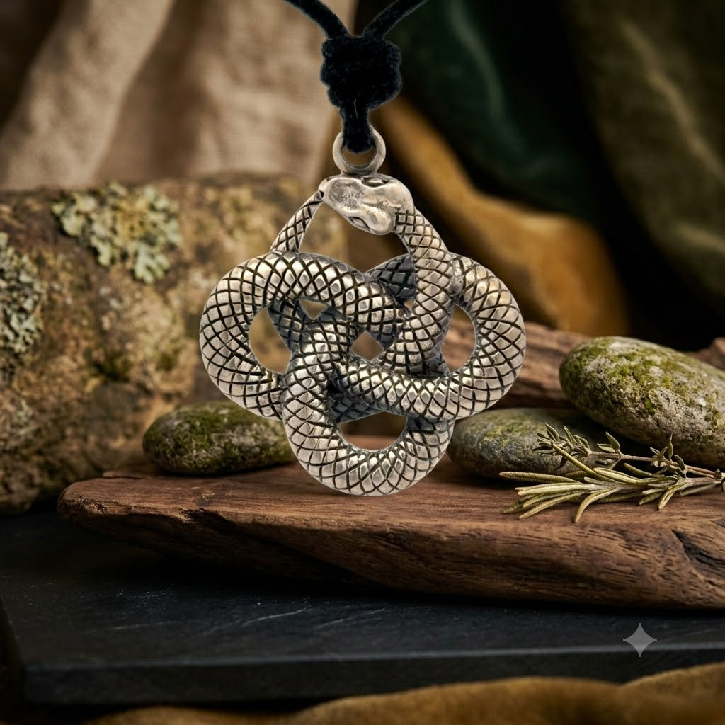Ouroboros Snake Lying 92.5 Sterling Silver Pewter Brass Charm Necklace Pendant Jewelry