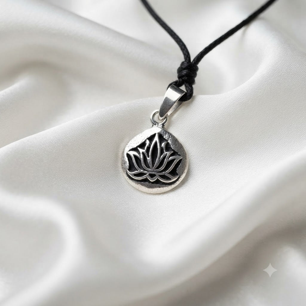 Lotus 92.5 Sterling Silver Pewter Brass Round Charm Necklace Pendant Jewelry
