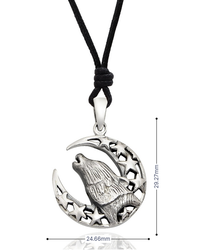 Wolf Howling Moon Indian 92.5 Sterling Silver Charm Necklace Pendent Jewelry
