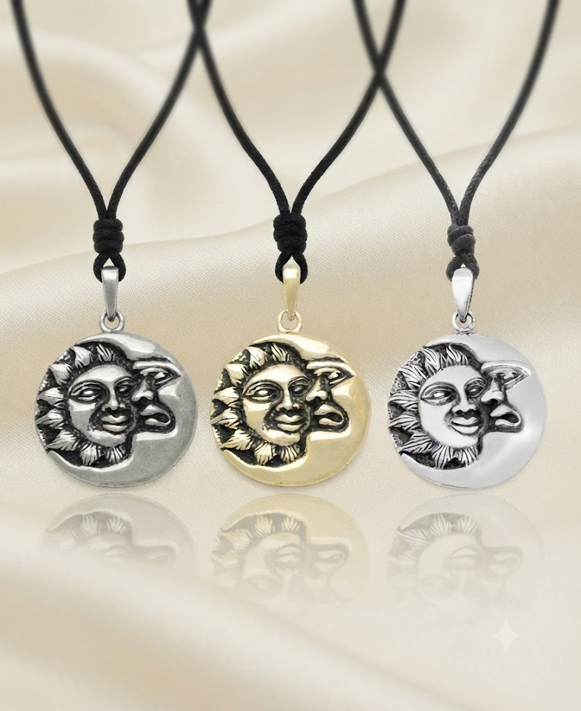 Sun Moon Ying Yang 92.5 Sterling Silver Pewter Brass Charm Necklace Pendant Jewelry