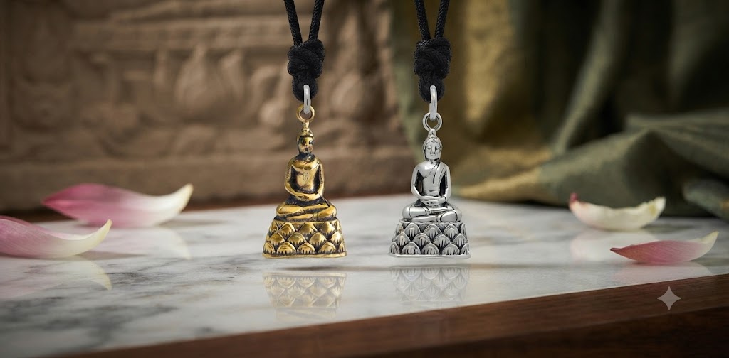 Buddha Meditation 92.5 Sterling Silver Gold Brass Necklace Pendant Jewelry