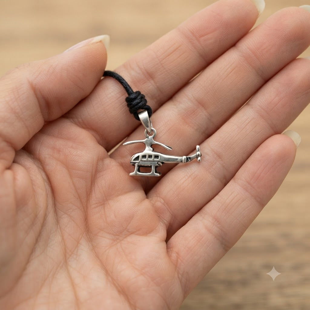 Mini Helicopter 92.5 Sterling Silver Gold Brass Charm Necklace Pendant Jewelry