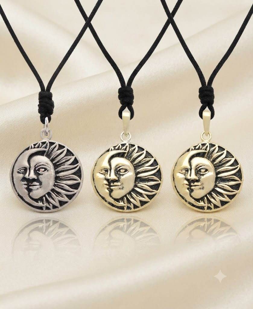 Sun Moon Ying Yang 92.5 Sterling Silver Pewter Brass Charm Necklace Pendant Jewelry