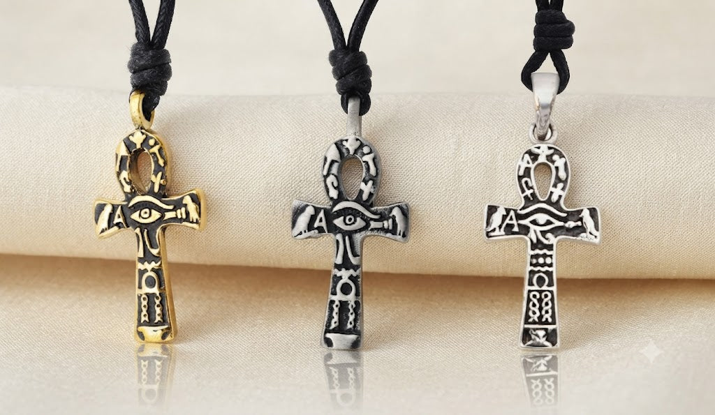 Egyptian Ankh Key Eye of Horus Ra Silver Pewter Brass Necklace Pendant Jewelry